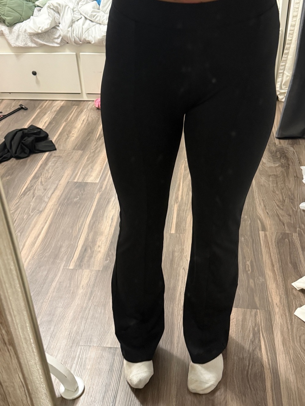 feathers Black Stretch Bootcut Pants with Smooth Waistband